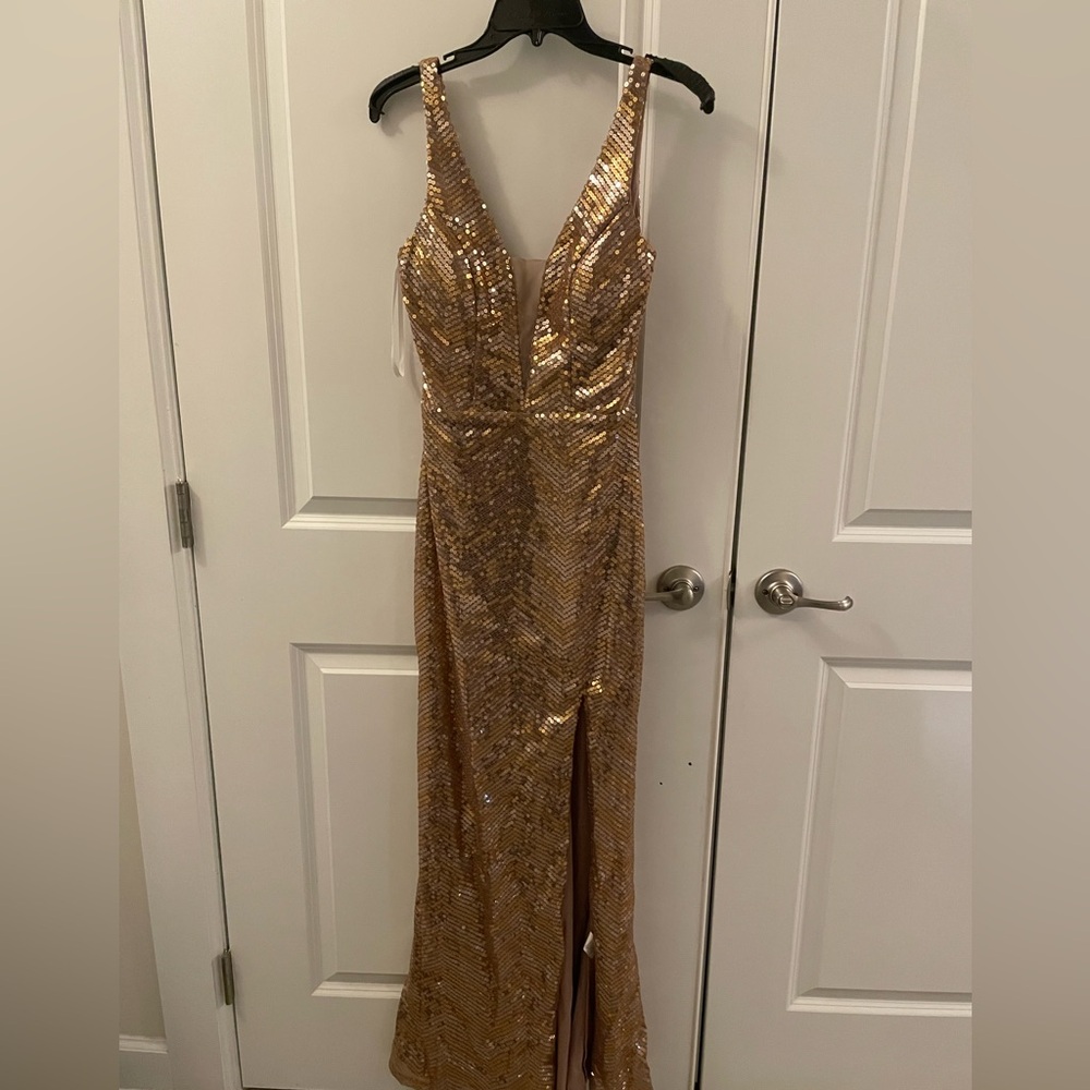 Gold and copper Sequin Evening Gown
